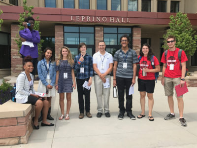 Students in front of Leprino Hall at NLA.