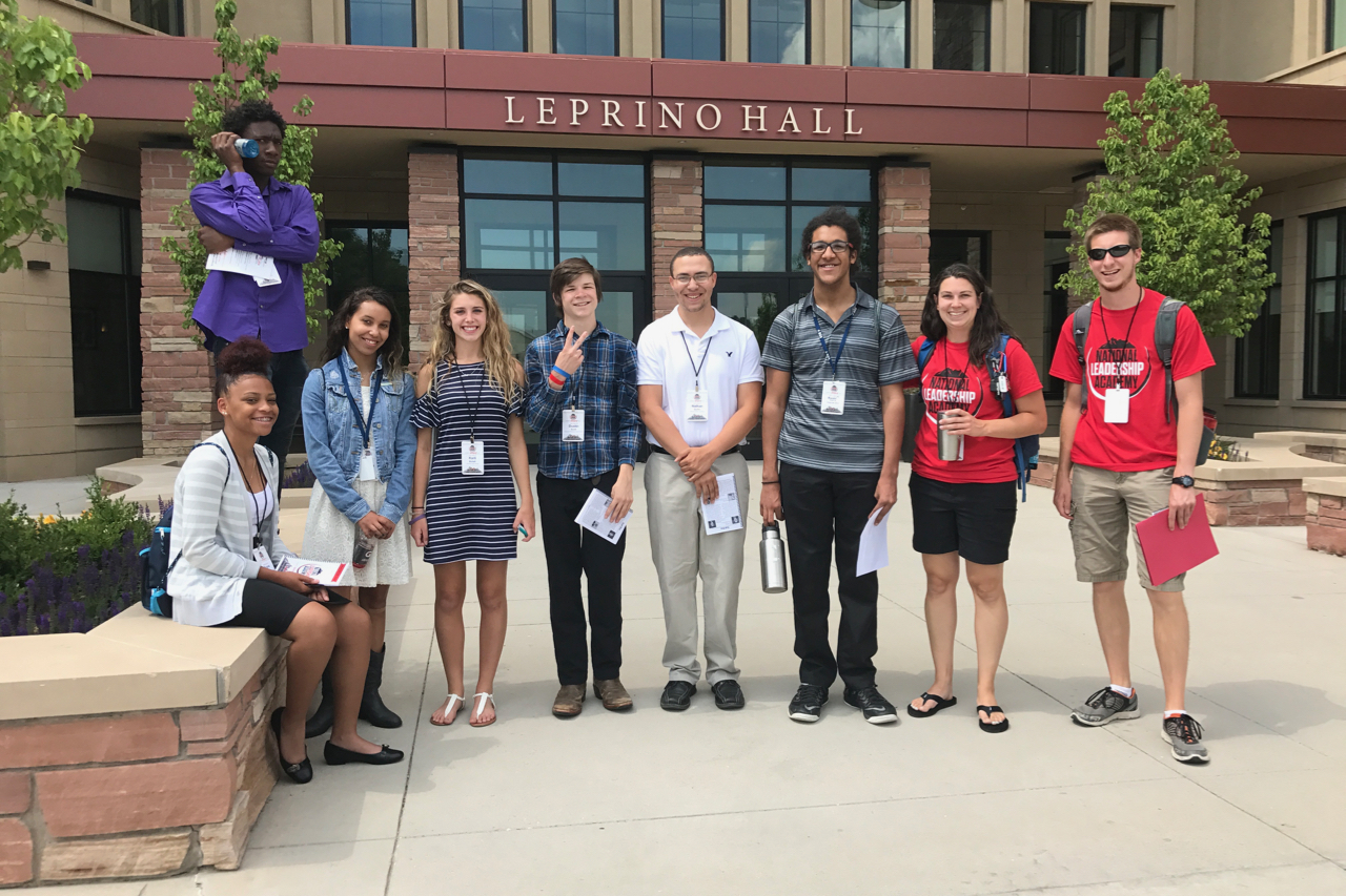 Students in front of Leprino Hall at NLA.